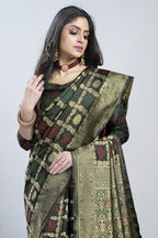 Black Checked Zari Art Silk Saree – Black