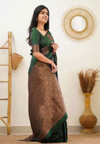 Copper Zari Gola Butti Lichi Art Silk Saree – Bottle Green