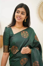 Copper Zari Gola Butti Lichi Art Silk Saree – Bottle Green