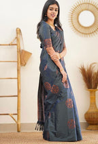 Copper Zari Gola Butti Lichi Art Silk Saree – Grey