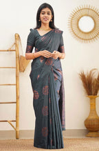 Copper Zari Gola Butti Lichi Art Silk Saree – Grey
