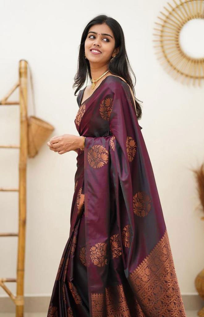 Copper Zari Gola Butti Lichi Art Silk Saree – Maroon