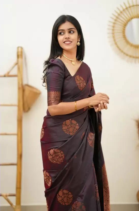 Copper Zari Gola Butti Lichi Art Silk Saree – Maroon