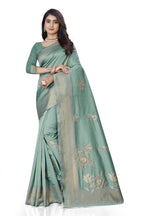 Pastel Zari Floral Art Silk Saree – Sea Green