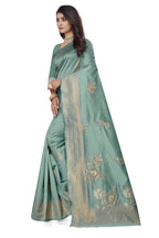 Pastel Zari Floral Art Silk Saree – Sea Green