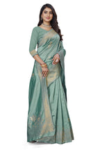 Pastel Zari Floral Art Silk Saree – Sea Green