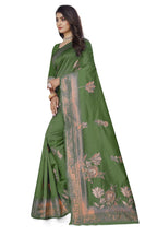 Pastel Zari Floral Art Silk Saree – Mehndi