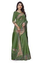 Pastel Zari Floral Art Silk Saree – Mehndi
