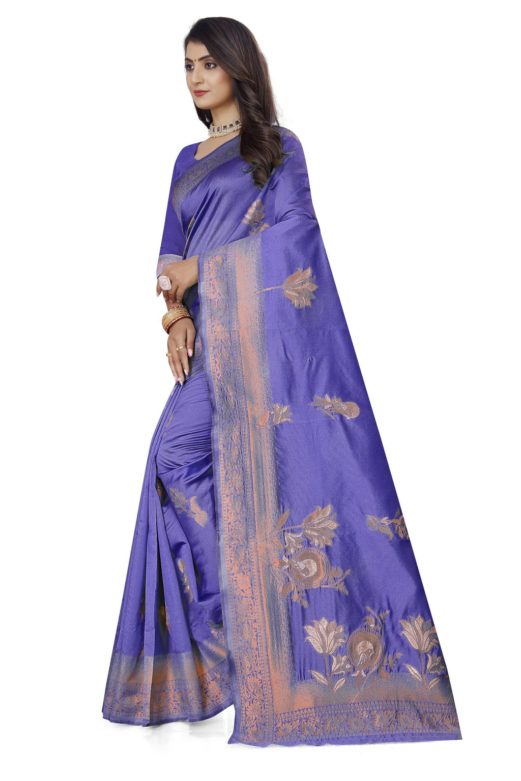 Pastel Zari Floral Art Silk Saree – Purple