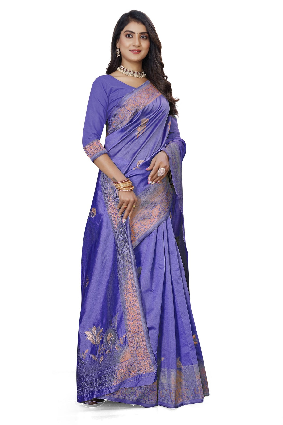 Pastel Zari Floral Art Silk Saree – Purple