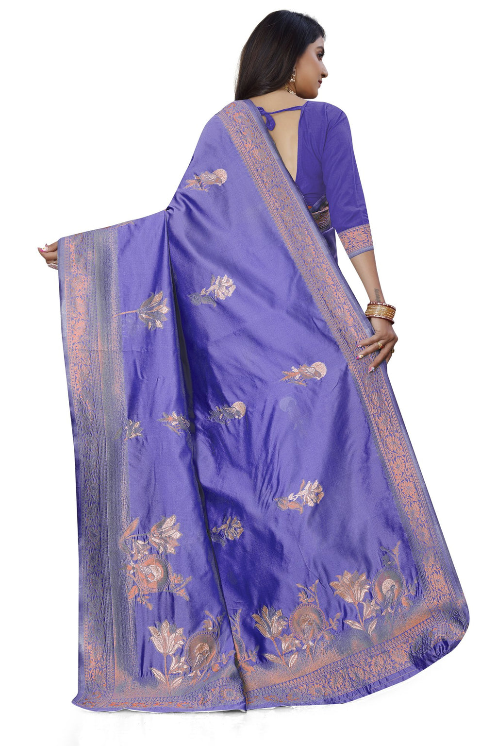 Pastel Zari Floral Art Silk Saree – Purple