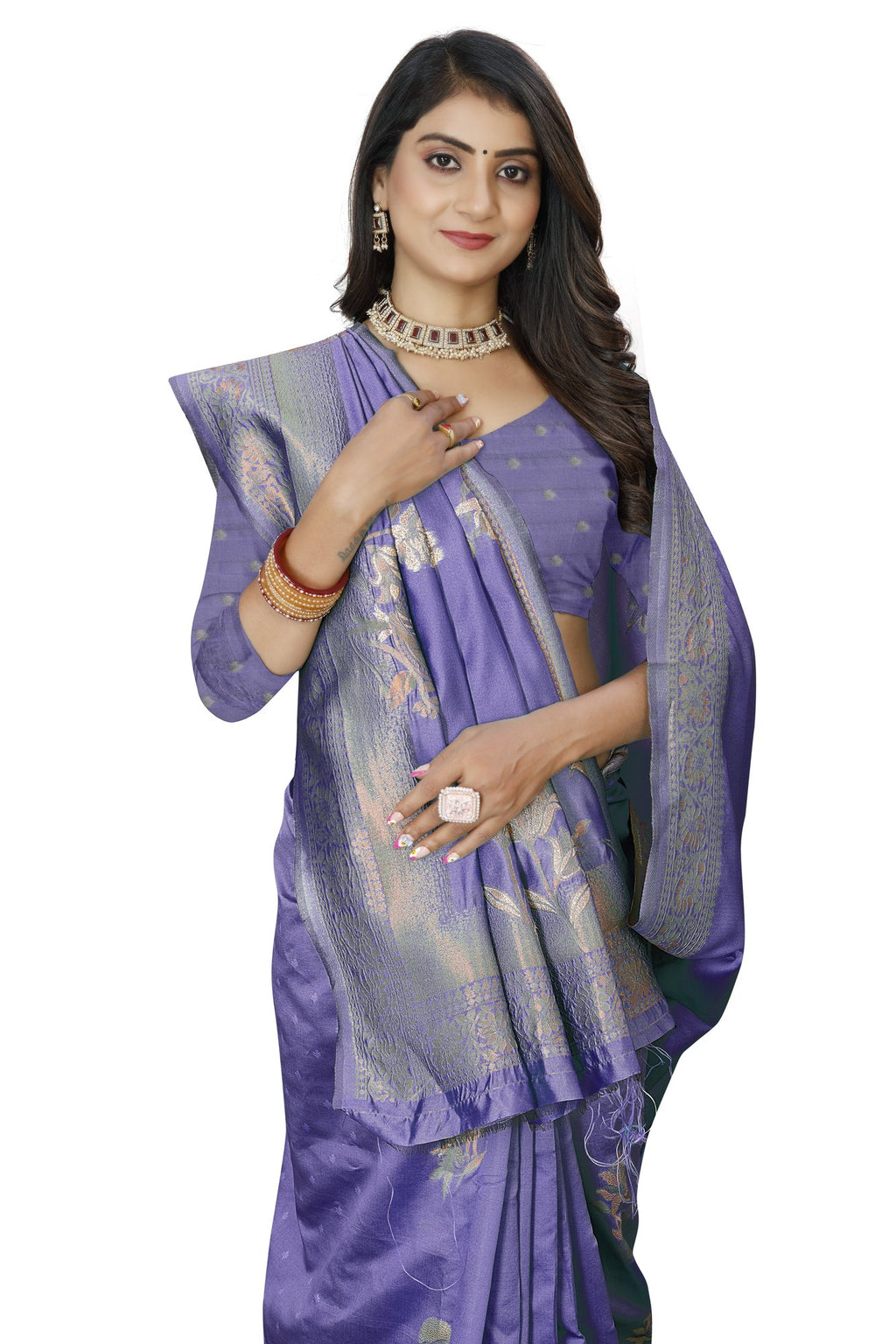 Pastel Zari Floral Art Silk Saree – Purple