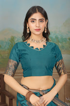 Peacock Blue Keri-motif Art Silk Saree – Morpichh (Peacock Blue)
