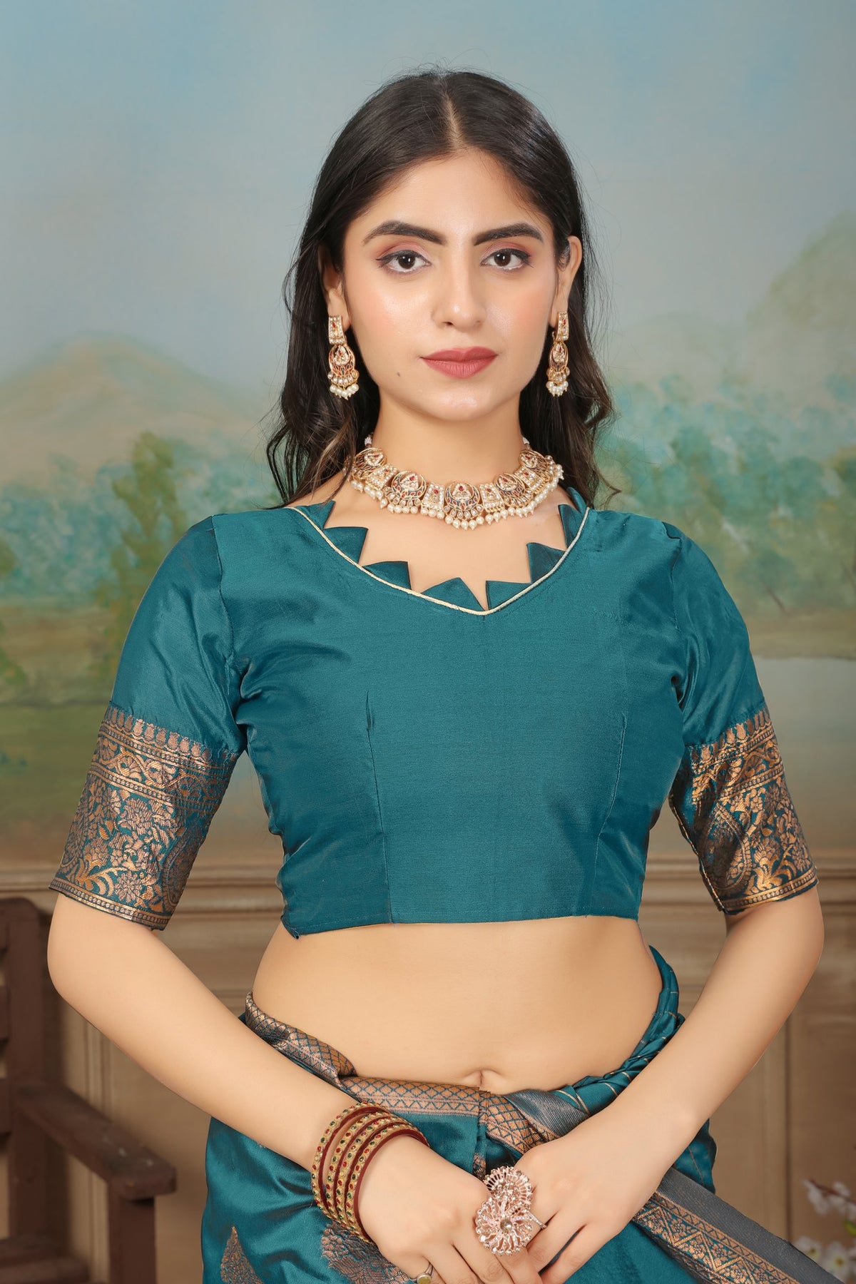 Peacock Blue Keri-motif Art Silk Saree – Morpichh (Peacock Blue)