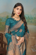 Peacock Blue Keri-motif Art Silk Saree
