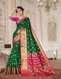 Lichi Art Silk Saree with Pokiya Butti – Bottle Green