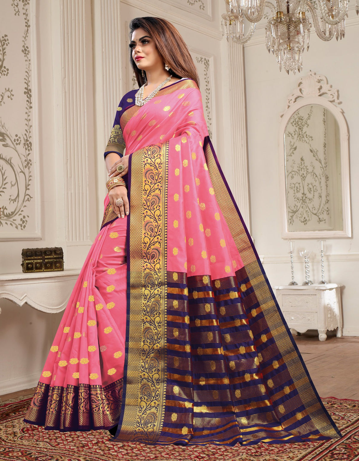 Lichi Art Silk Saree with Pokiya Butti – Baby Pink