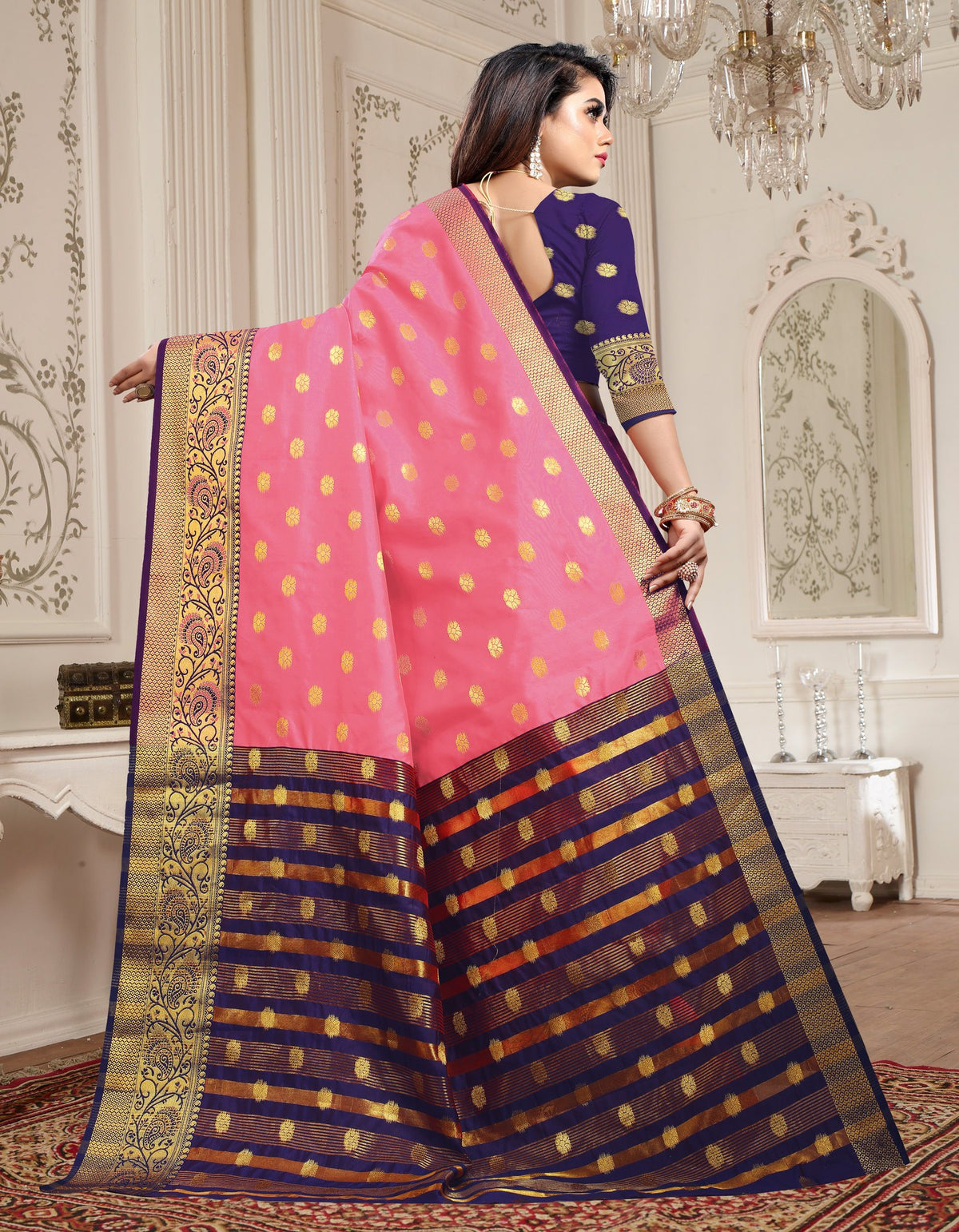 Lichi Art Silk Saree with Pokiya Butti – Baby Pink