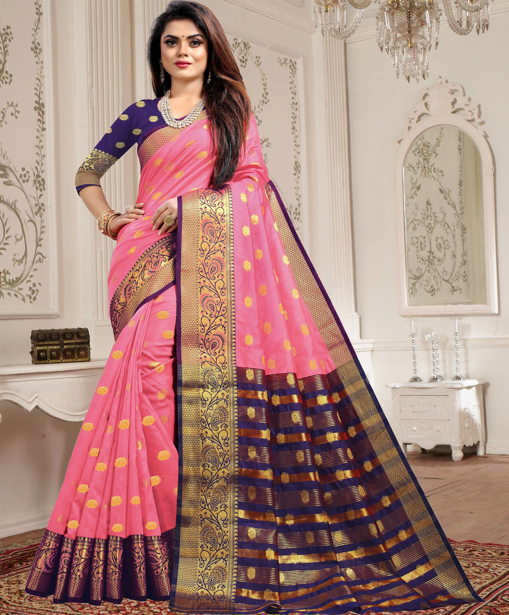Lichi Art Silk Saree with Pokiya Butti – Baby Pink
