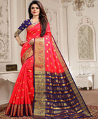 Lichi Art Silk Saree with Pokiya Butti – Gajri (Carrot Red)