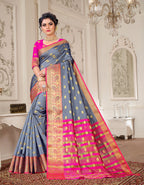 Lichi Art Silk Saree with Pokiya Butti – Grey