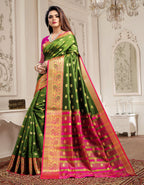 Lichi Art Silk Saree with Pokiya Butti – Mehndi