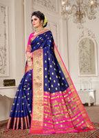 Lichi Art Silk Saree with Pokiya Butti – Navy Blue