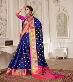 Lichi Art Silk Saree with Pokiya Butti – Navy Blue