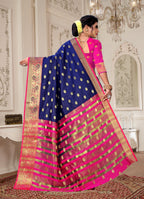 Lichi Art Silk Saree with Pokiya Butti – Navy Blue
