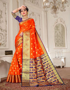 Lichi Art Silk Saree with Pokiya Butti – Orange