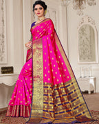 Lichi Art Silk Saree with Pokiya Butti – Rani Pink