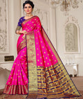 Lichi Art Silk Saree with Pokiya Butti – Rani Pink