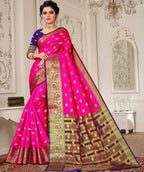 Lichi Art Silk Saree with Pokiya Butti – Rani Pink