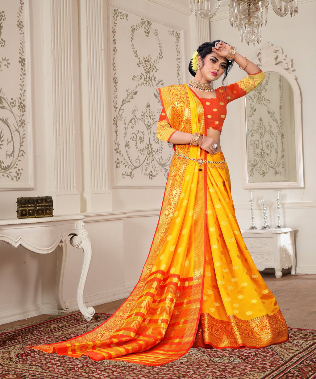 Lichi Art Silk Saree with Pokiya Butti – Yellow