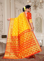 Lichi Art Silk Saree with Pokiya Butti – Yellow