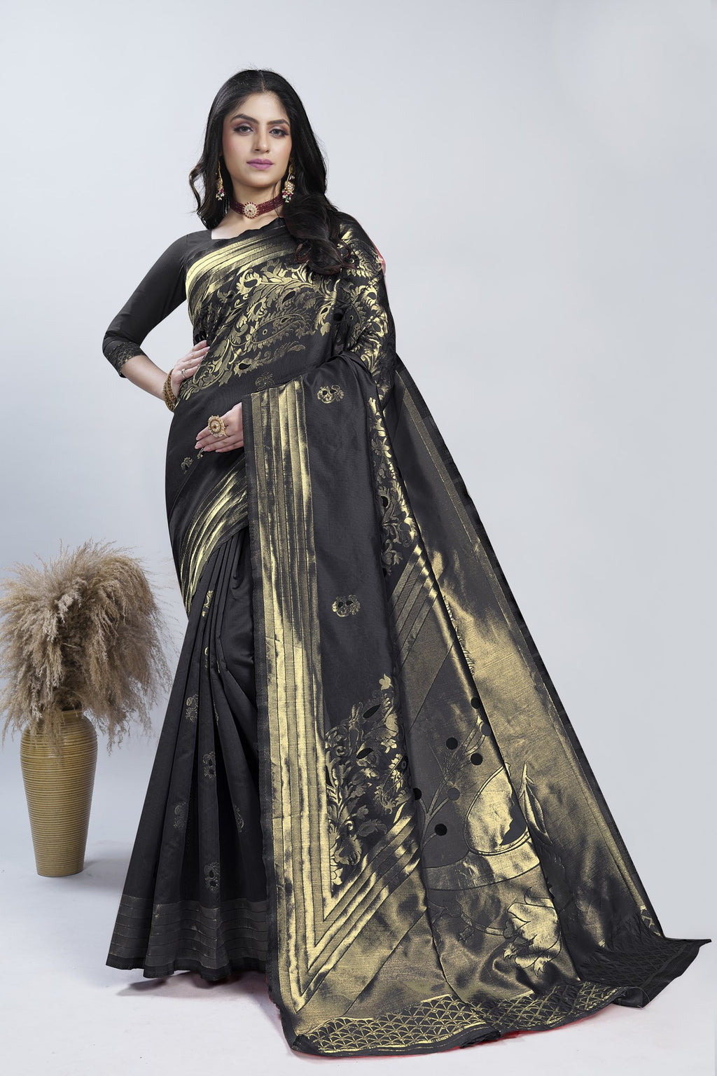 Meenakari Zari Art Silk Saree – Black