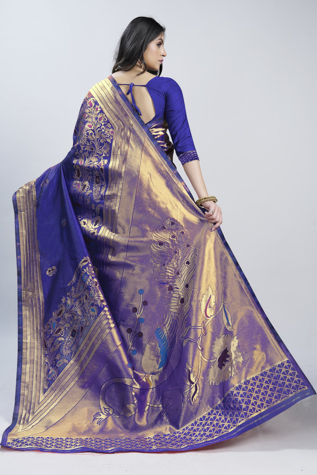 Meenakari Zari Art Silk Saree – Navy Blue