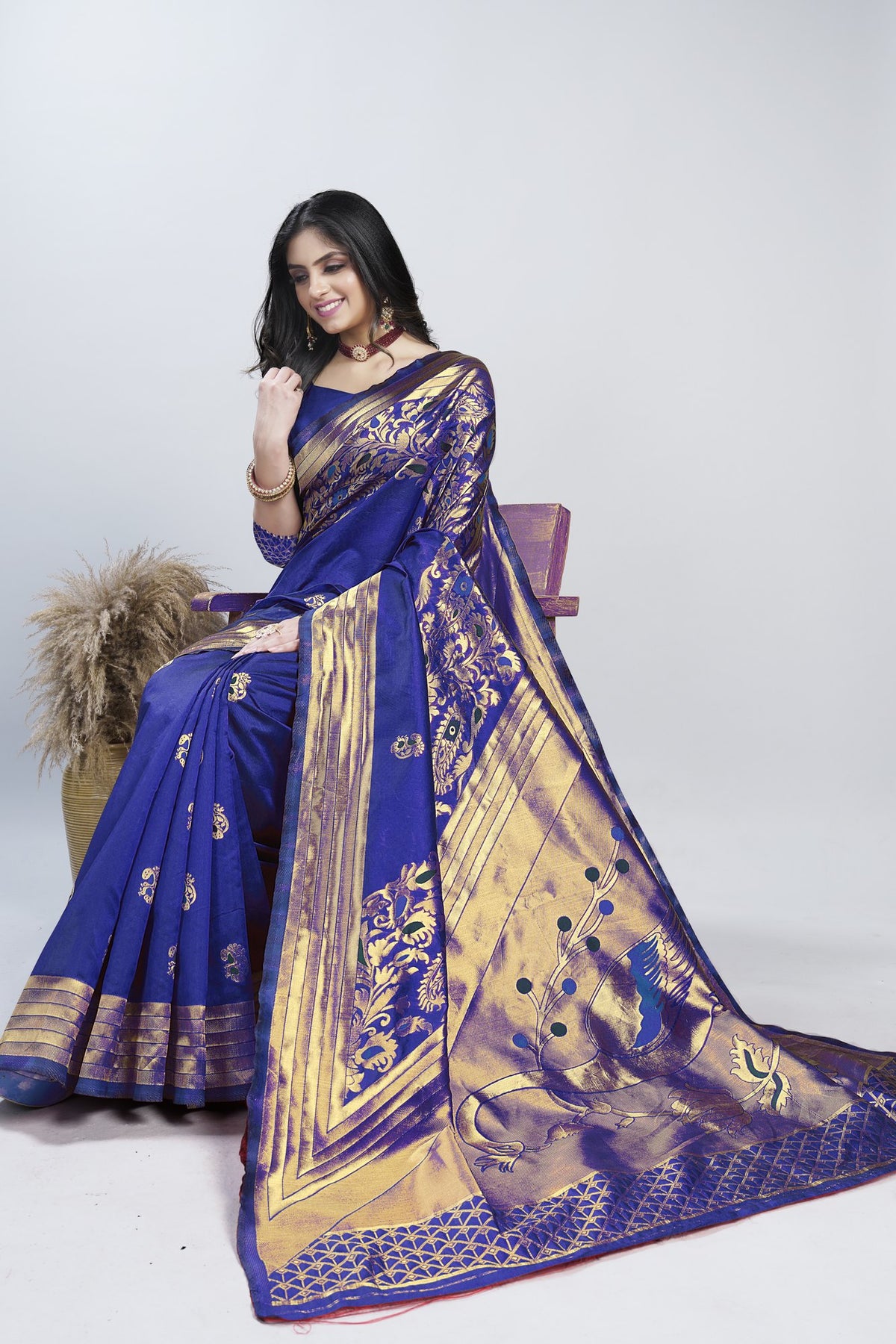 Meenakari Zari Art Silk Saree – Navy Blue