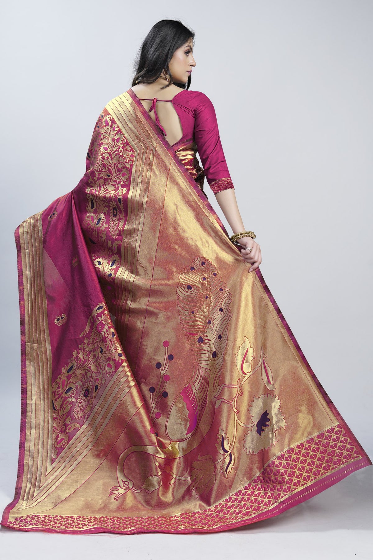 Meenakari Zari Art Silk Saree – Rani Pink