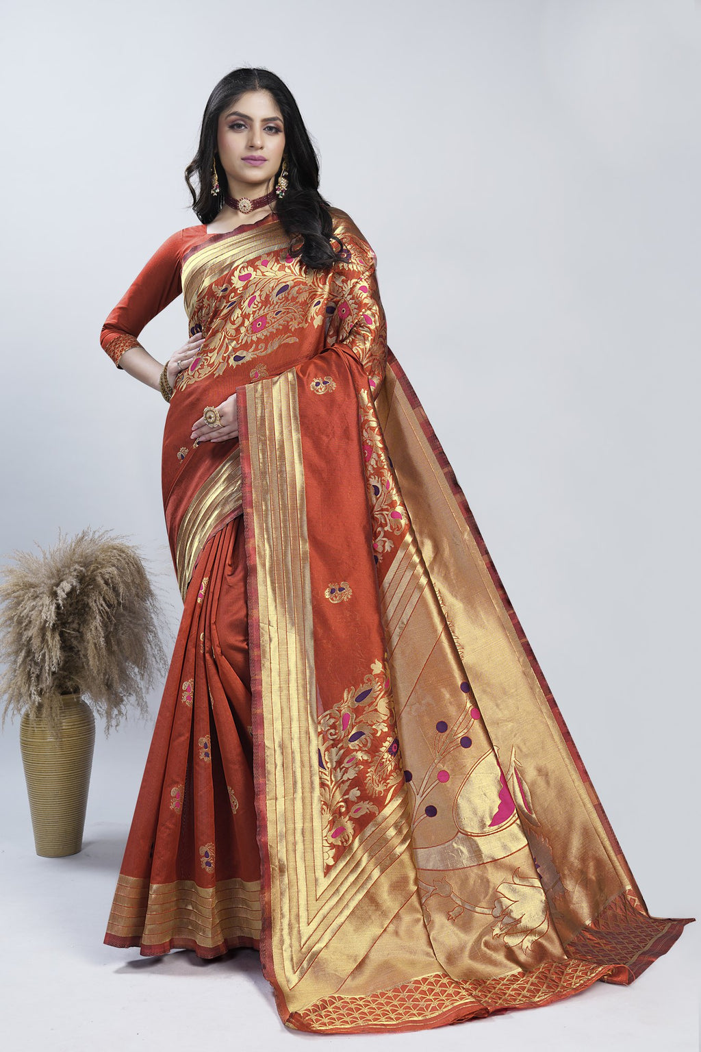 Meenakari Zari Art Silk Saree – Red