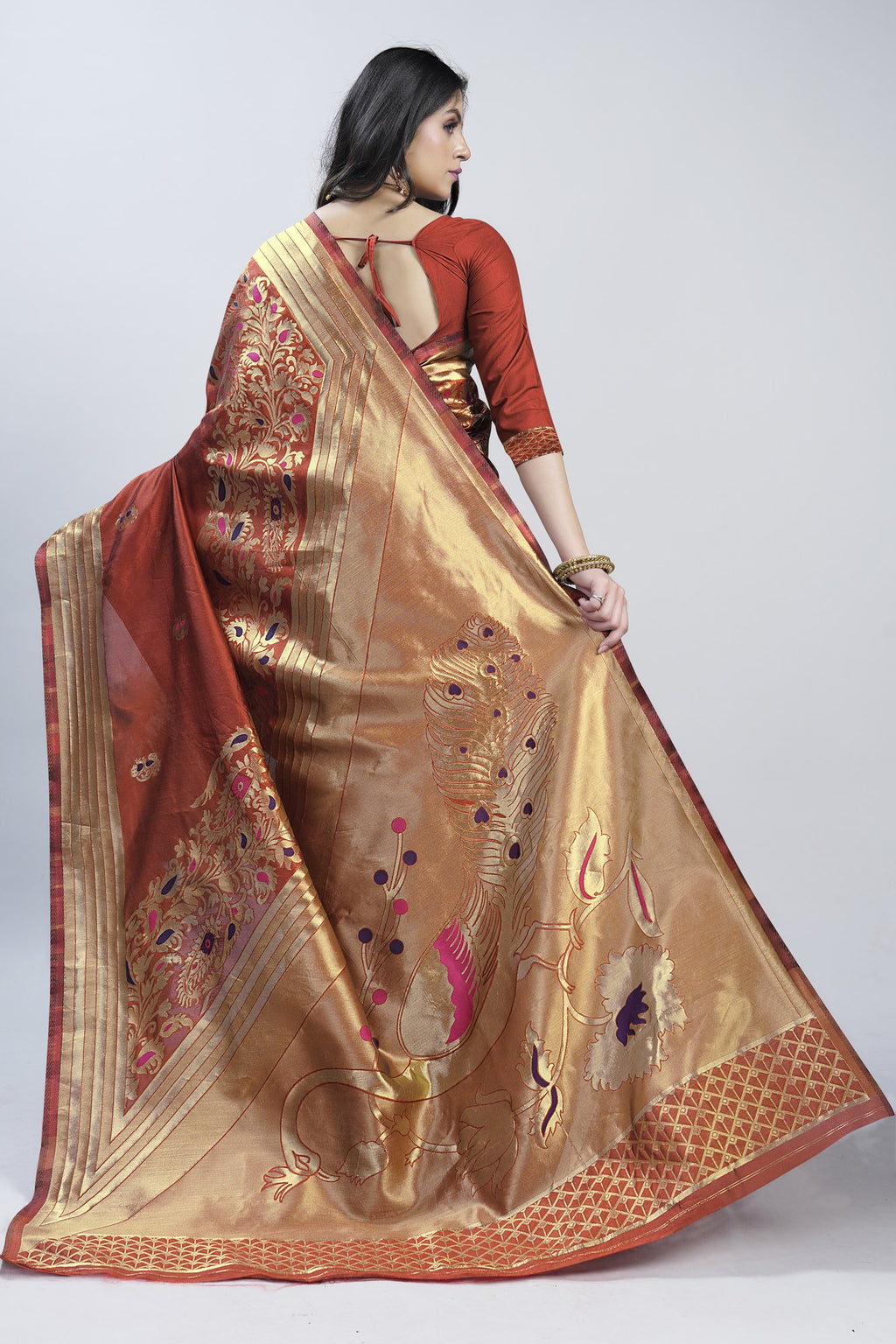Meenakari Zari Art Silk Saree – Red