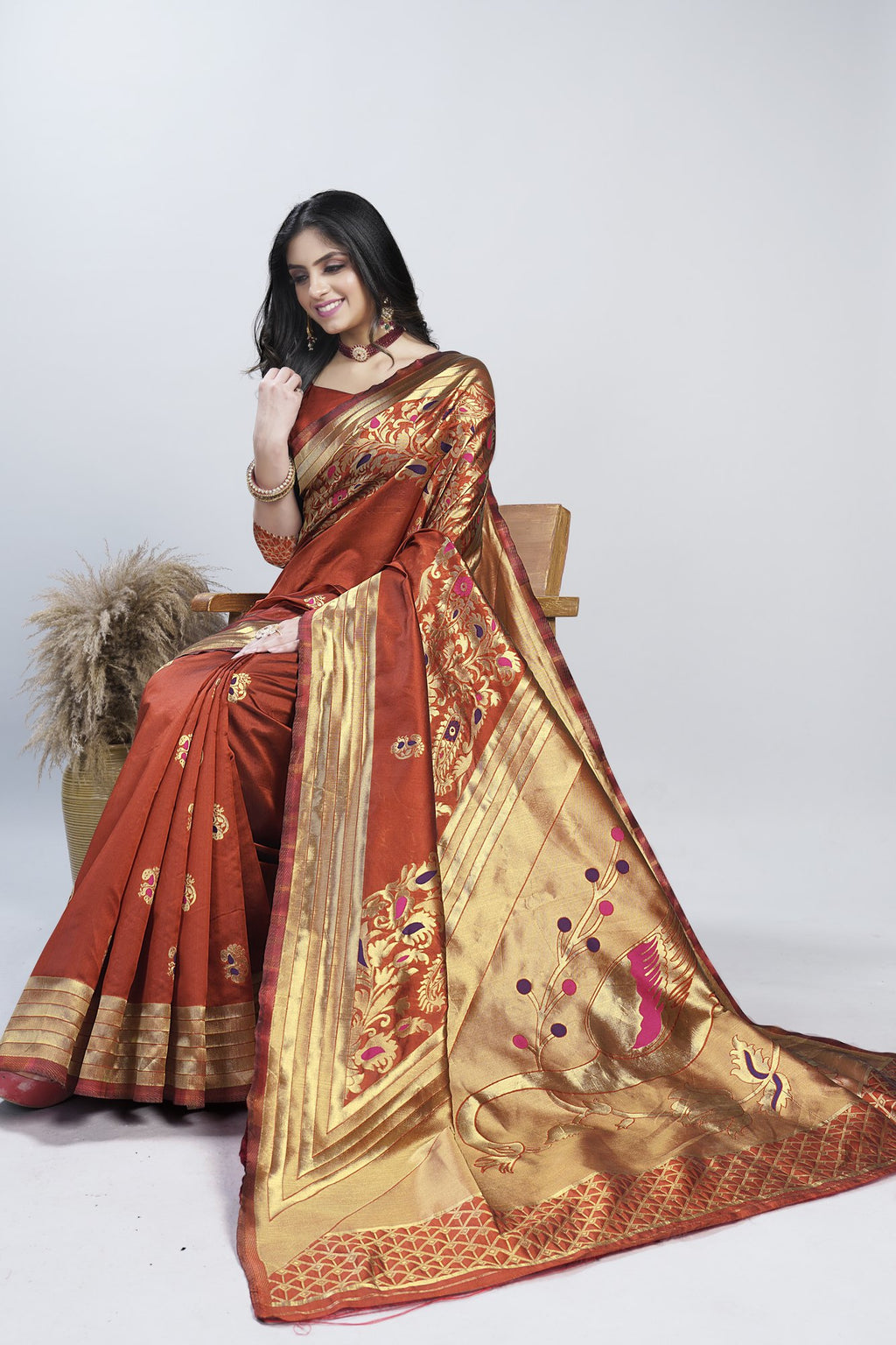 Meenakari Zari Art Silk Saree – Red