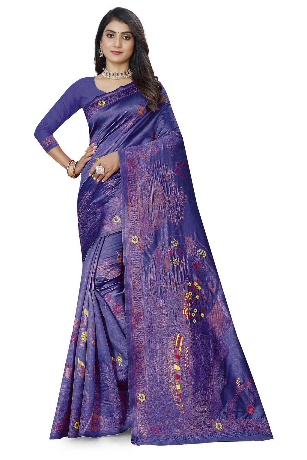 Meenakari Butti Art Silk Saree – Navy Blue