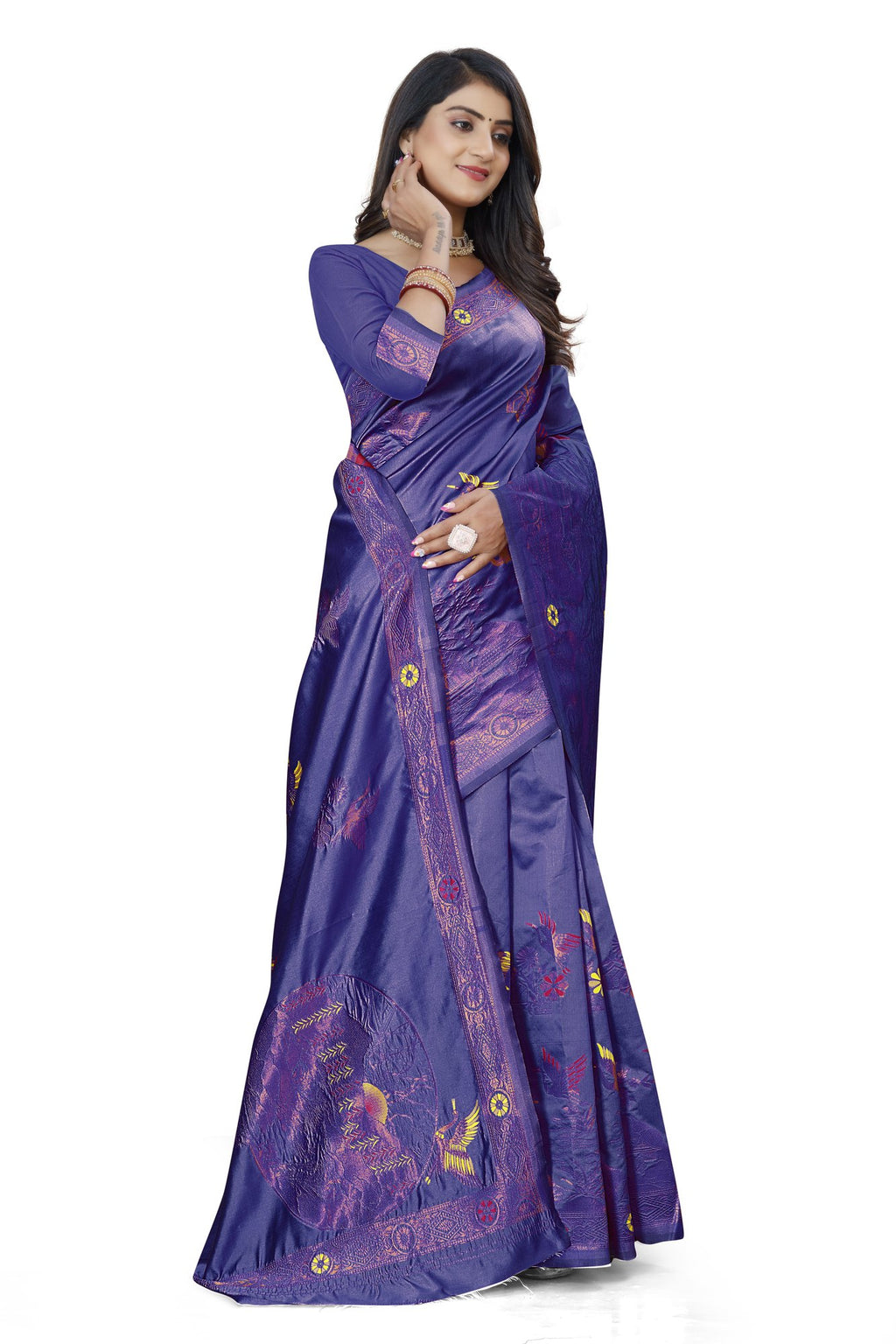 Meenakari Butti Art Silk Saree – Navy Blue