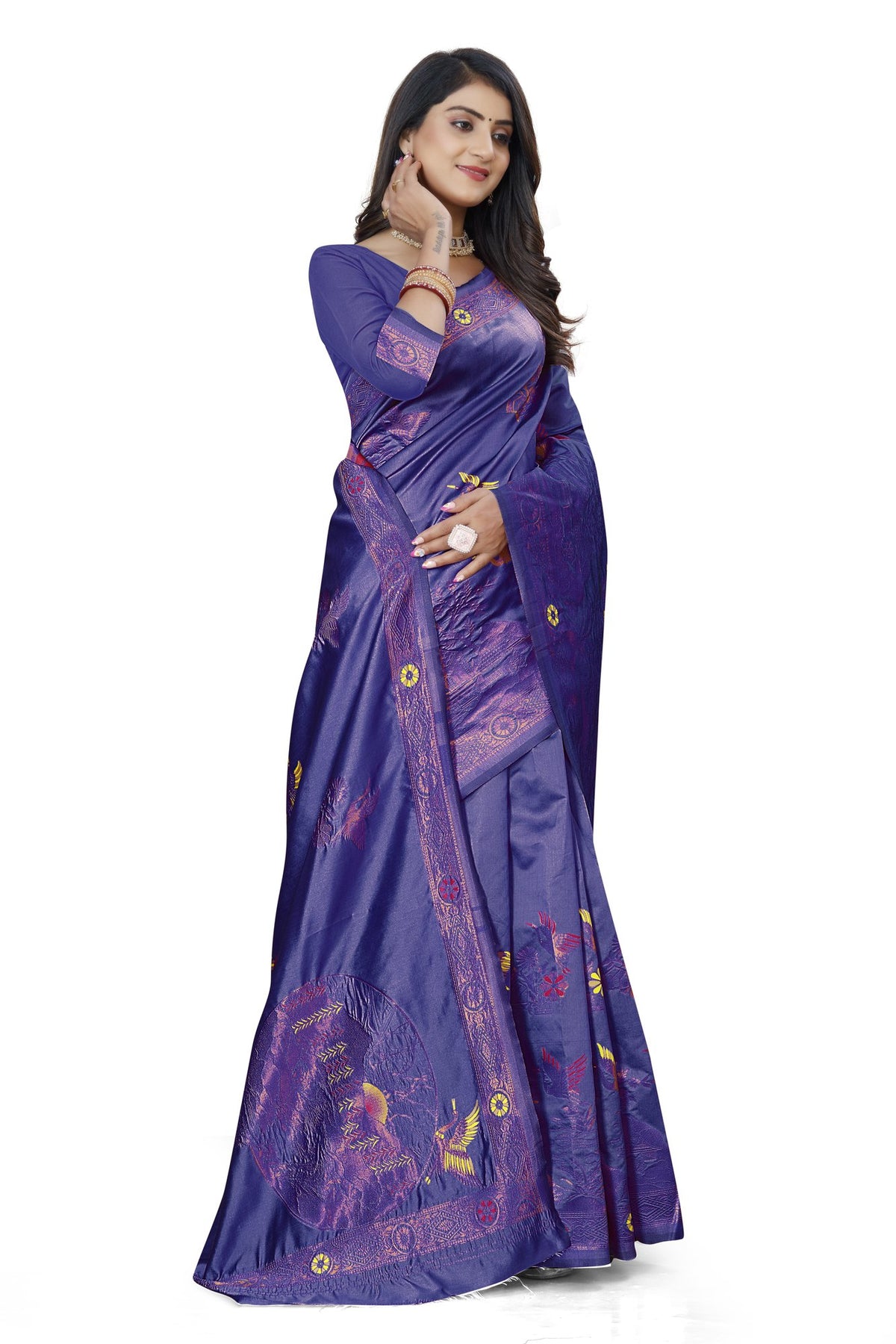 Meenakari Butti Art Silk Saree – Navy Blue