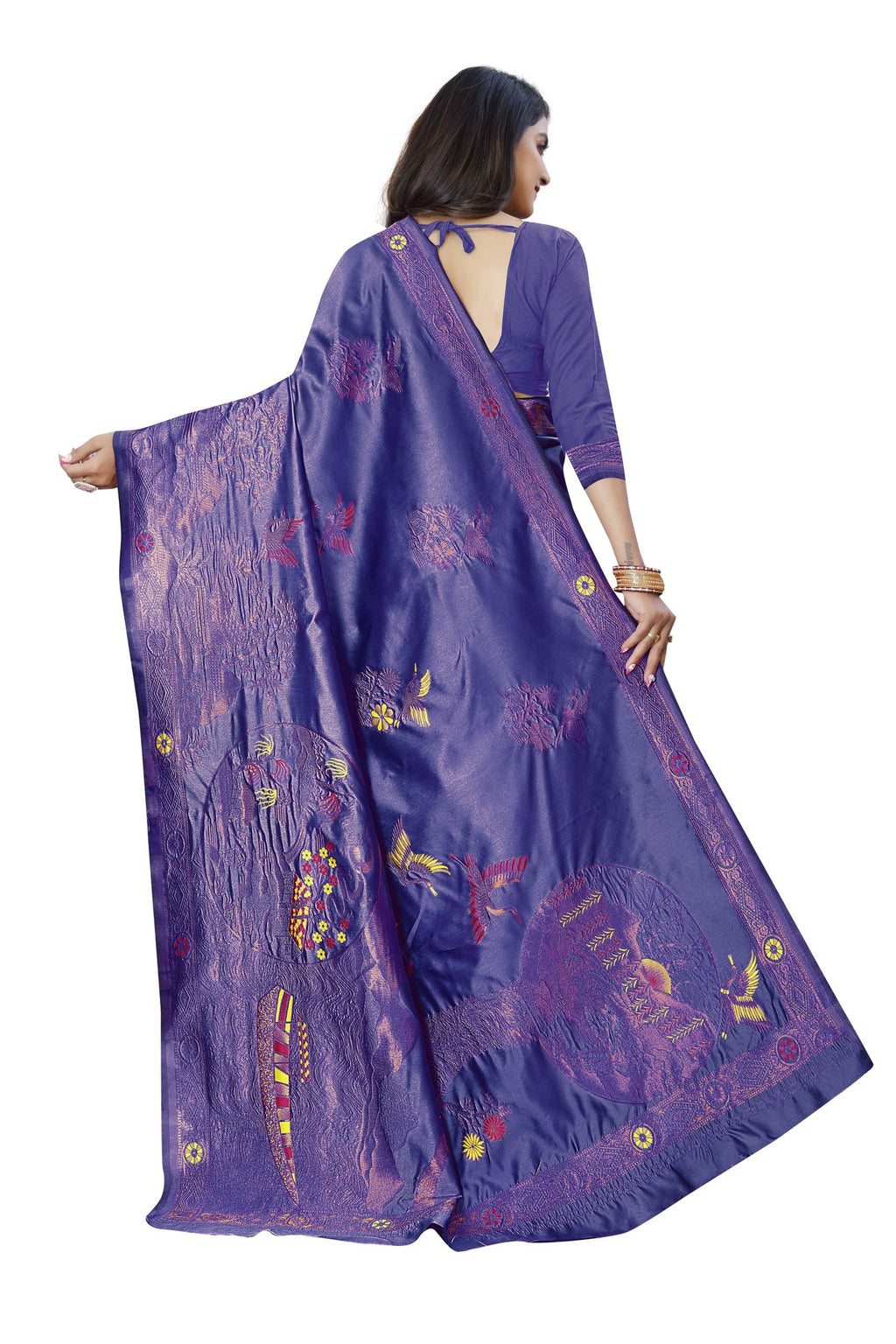 Meenakari Butti Art Silk Saree – Navy Blue