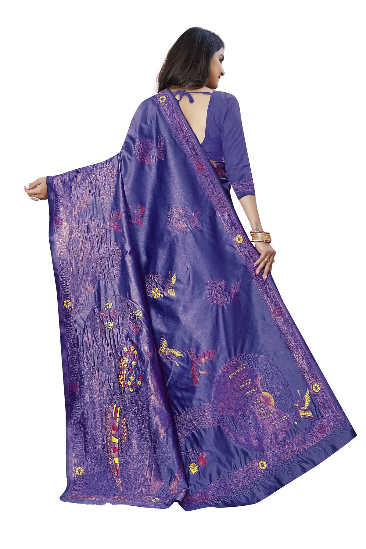 Meenakari Butti Art Silk Saree – Navy Blue