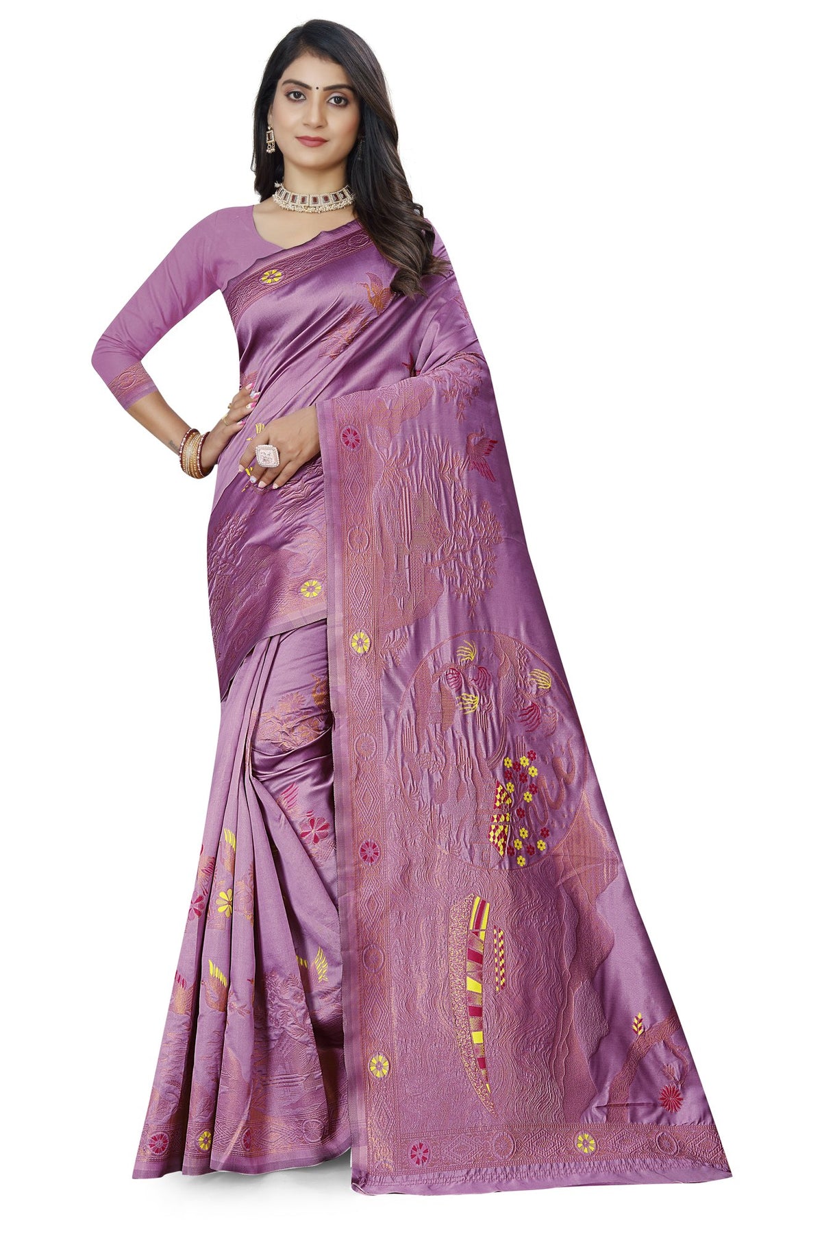 Meenakari Butti Art Silk Saree – Pink