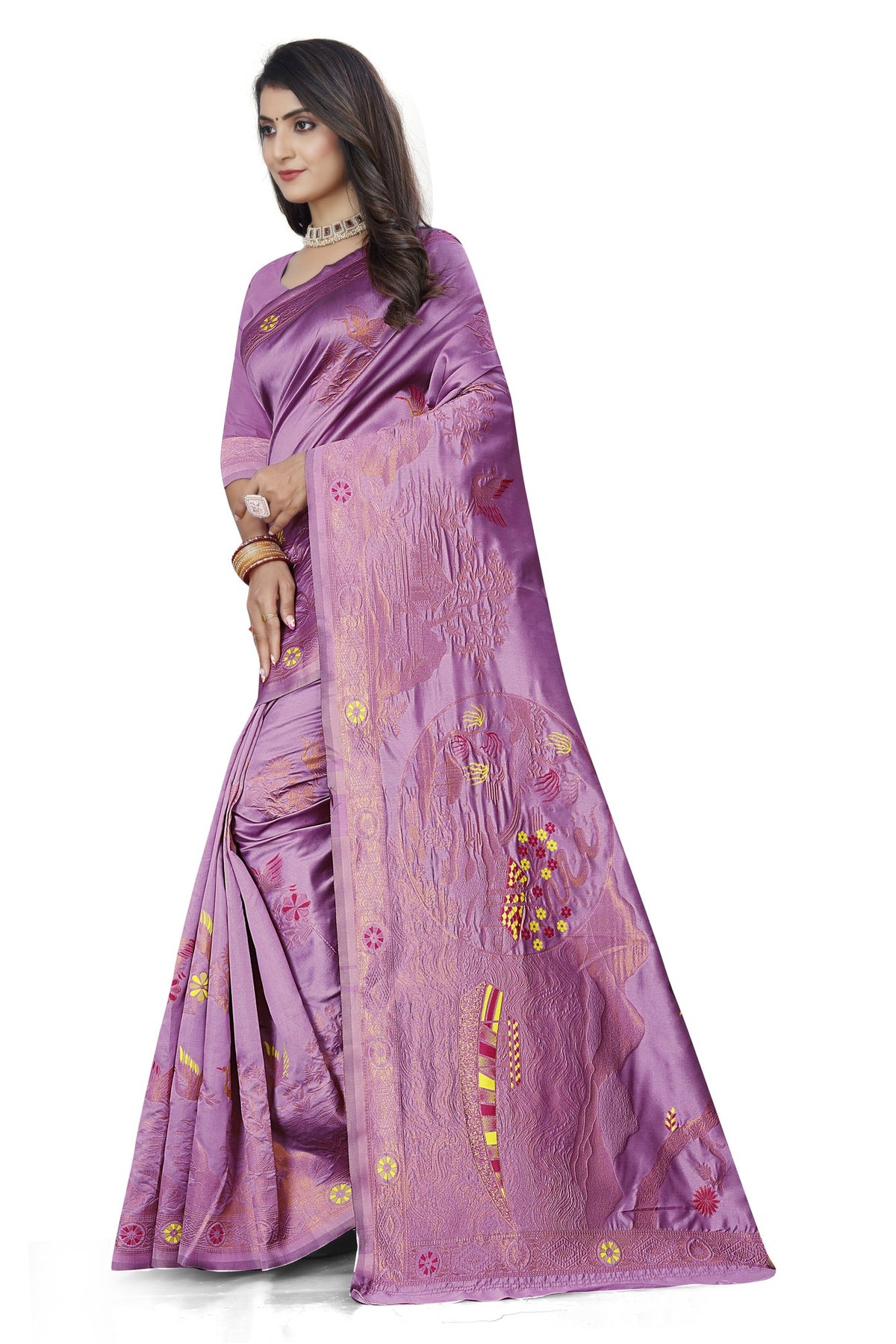 Meenakari Butti Art Silk Saree – Pink