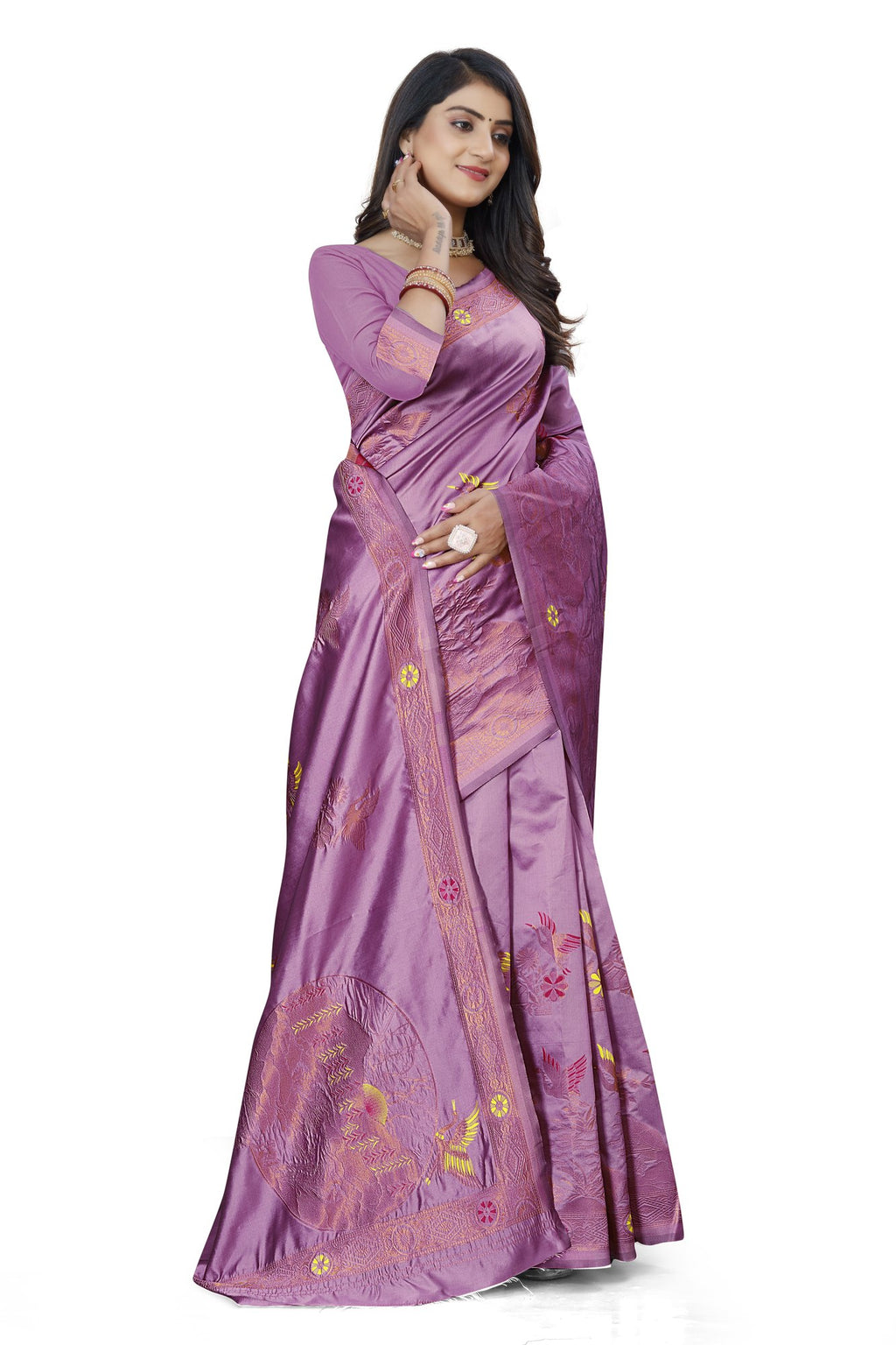 Meenakari Butti Art Silk Saree – Pink